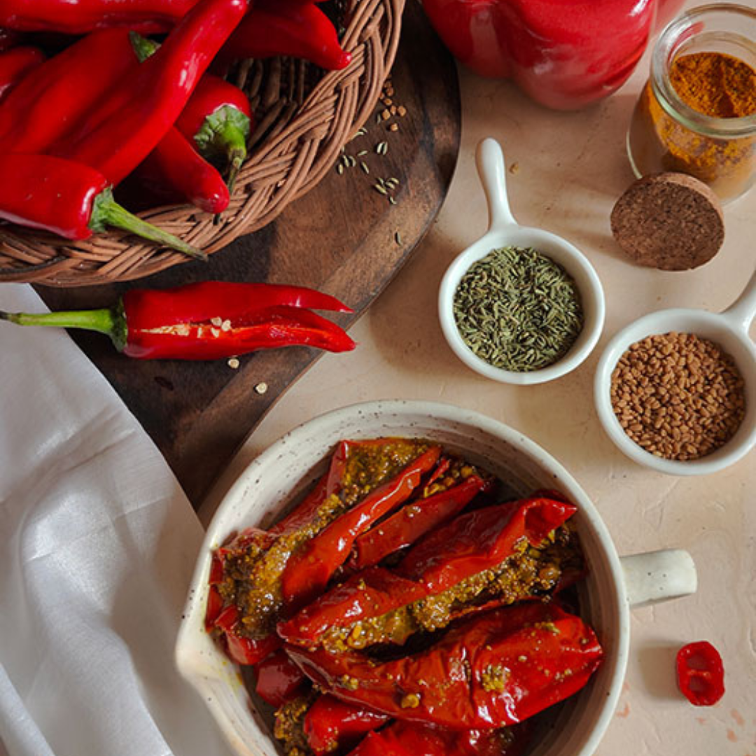 Red Chilli Stuffed Pickle | कसुआ मरचाइ अंचार