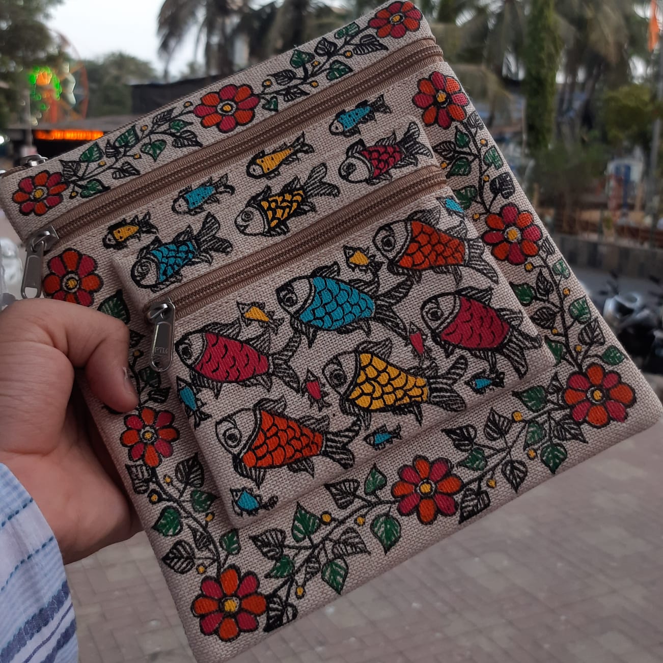 Madhubani Fish Art Jute Sling Bag